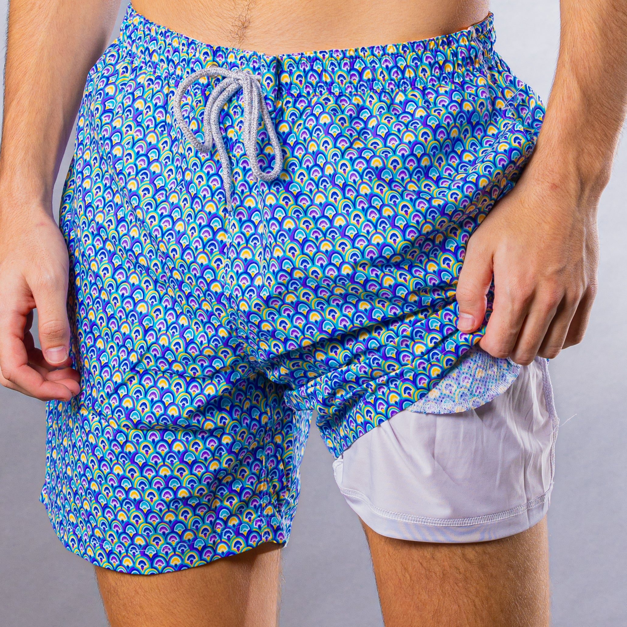 Men's Cyclist Liner Swim Trunks - Sunrise Blue Lavender