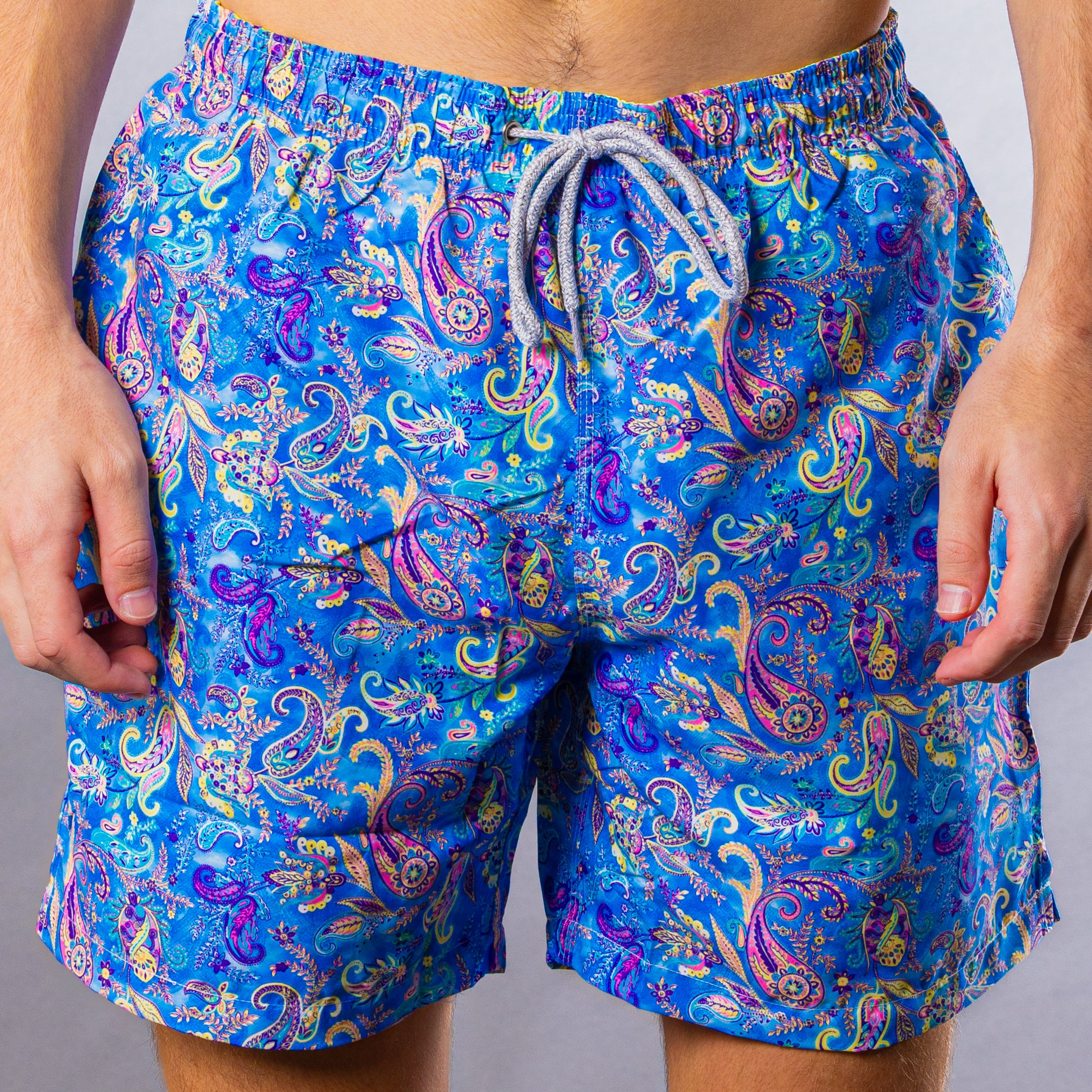 Men's Cyclist Liner Swim Trunks - Paisley Royal Blue