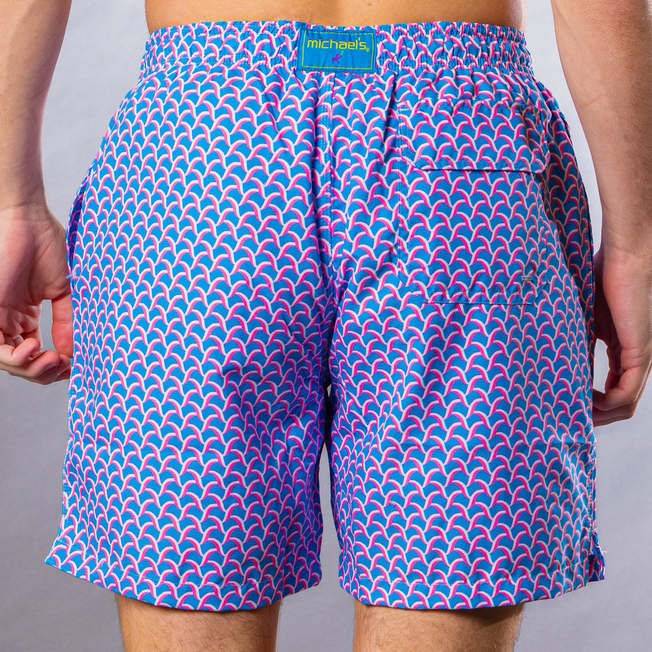 Men's Cyclist Liner Swim Trunks - Wave Print Turquoise/Coral