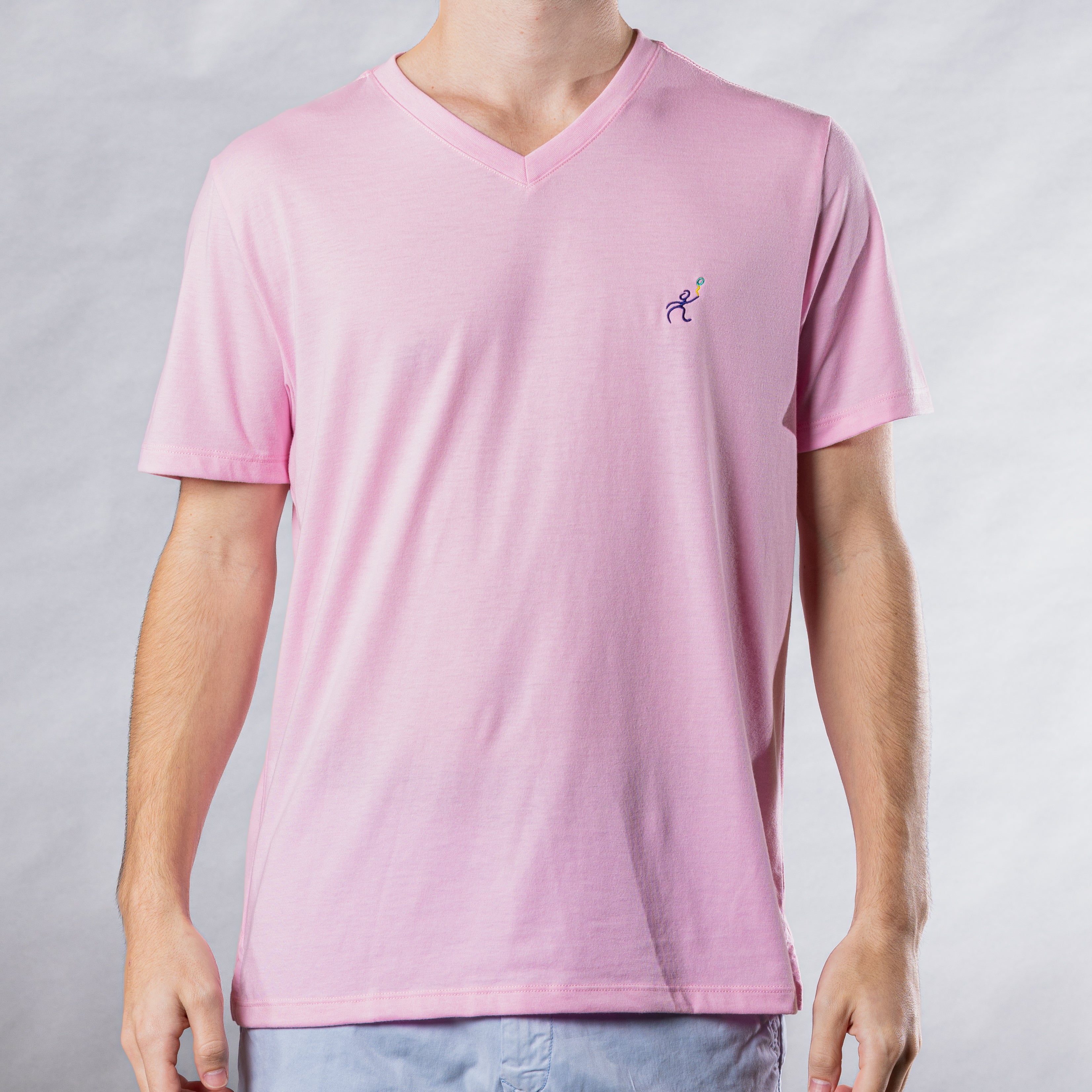 Men's Solid V-Neck T Shirt - Pink