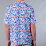 Men's Printed Pima Cotton / Stretch Full Button Front Shirt - Coral Jungle White