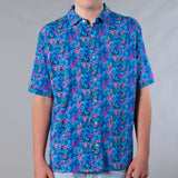 Men's Printed Pima Cotton / Stretch Full Button Front Shirt - Coral Jungle Navy Blue
