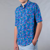 Men's Printed Pima Cotton / Stretch Full Button Front Shirt - Coral Multicolored
