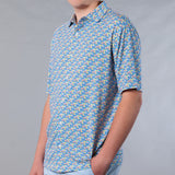 Men's Printed Pima Cotton / Stretch Full Button Front Shirt - Spinning Tops Light Blue