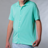 Men's Solid Pima Cotton / Stretch Full Button Front Shirt - Aqua