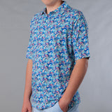 Men's Printed Pima Cotton / Stretch Full Button Front Shirt - Persian Royal Blue