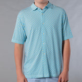 Men's Printed Pima Cotton / Stretch Full Button Front Shirt - Fans Turquoise/Yellow