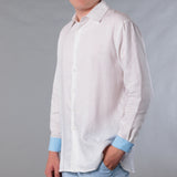 Men's Solid Linen Long Sleeve Shirt  White