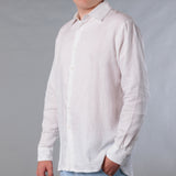 Men's Solid Linen Long Sleeve Shirt  White