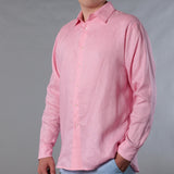 Men's Solid Linen Long Sleeve Shirt  Pink