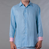 Men's Solid Linen Long Sleeve Shirt  Light Blue