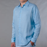 Men's Solid Linen Long Sleeve Shirt  Light Blue