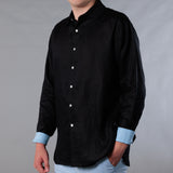 Men's Solid Linen Long Sleeve Shirt  Black