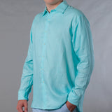 Men's Solid Linen Long Sleeve Shirt  Aqua