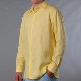Men's Solid Linen Long Sleeve Shirt - Yellow