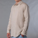 Men's Solid Linen Long Sleeve Shirt  Natural