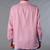 Men's Solid Linen Long Sleeve Shirt  Pink