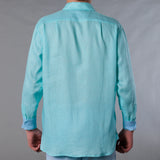 Men's Solid Linen Long Sleeve Shirt  Aqua