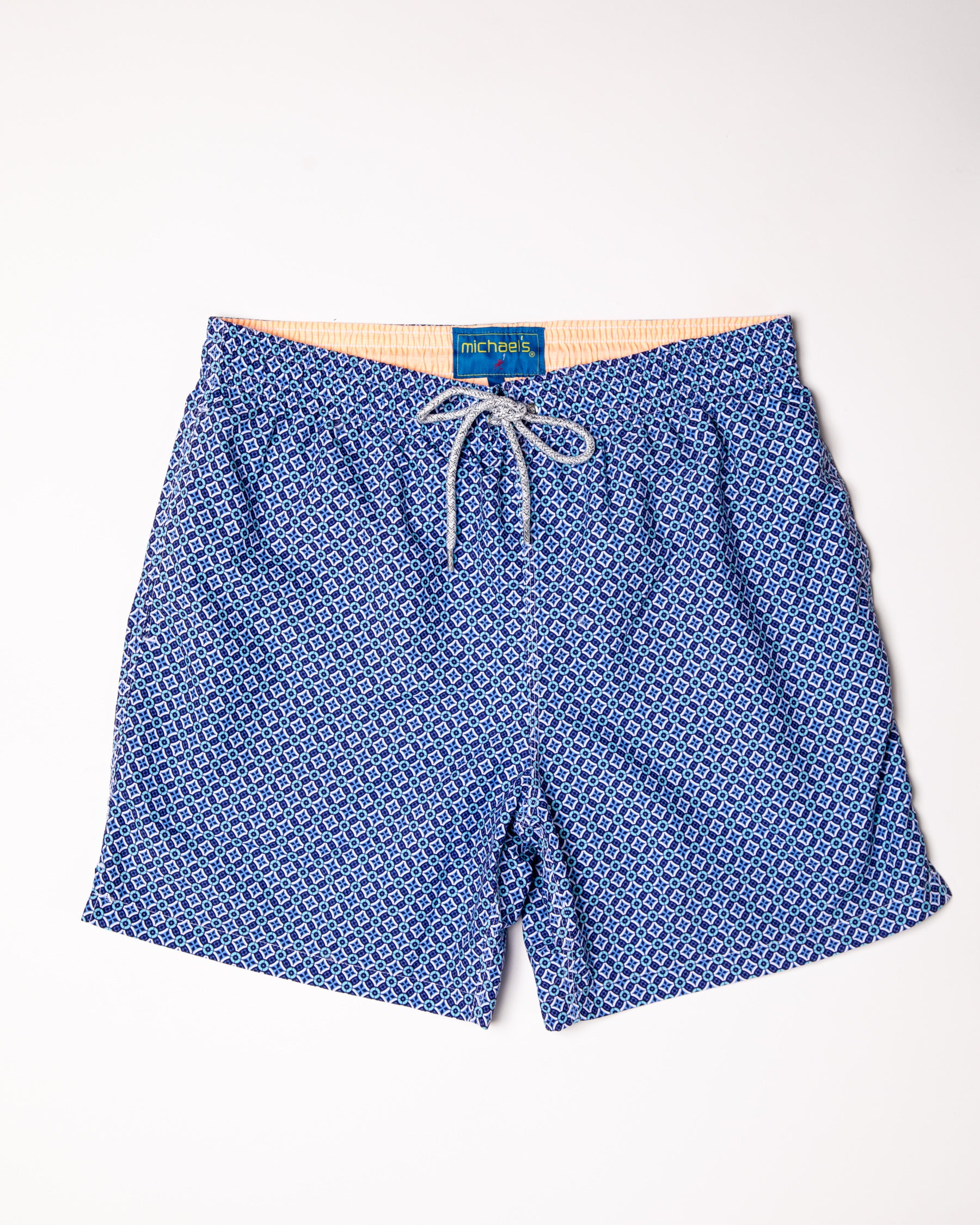 Men's Mesh Liner Swim Trunks - Mosaic Navy/Aqua