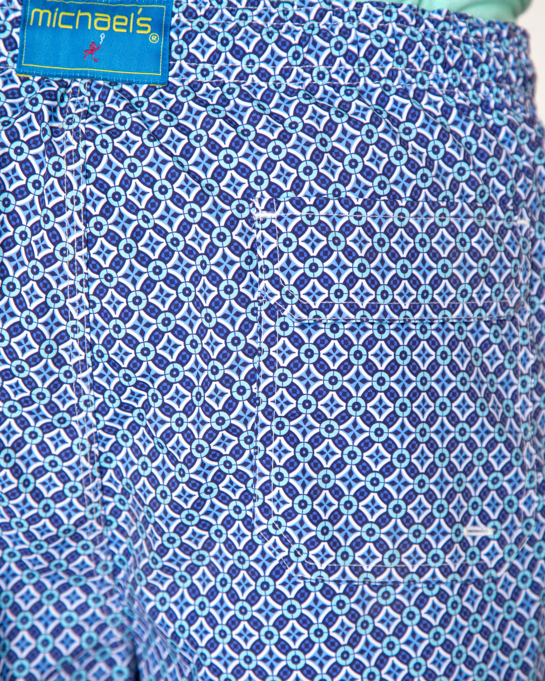 Men's Cyclist Liner Swim Trunks -  Mosaic Navy/Aqua