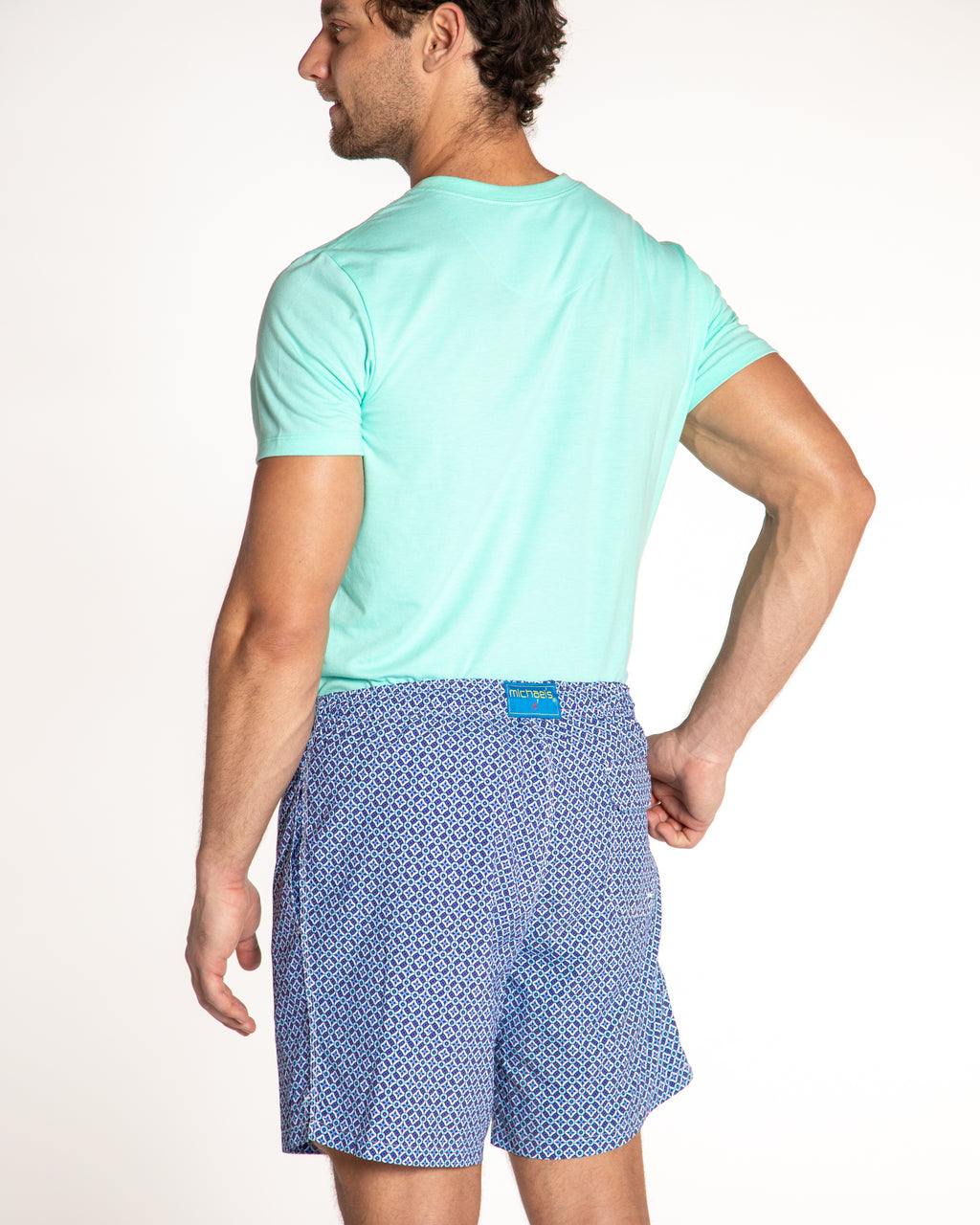 Men's Cyclist Liner Swim Trunks -  Mosaic Navy/Aqua