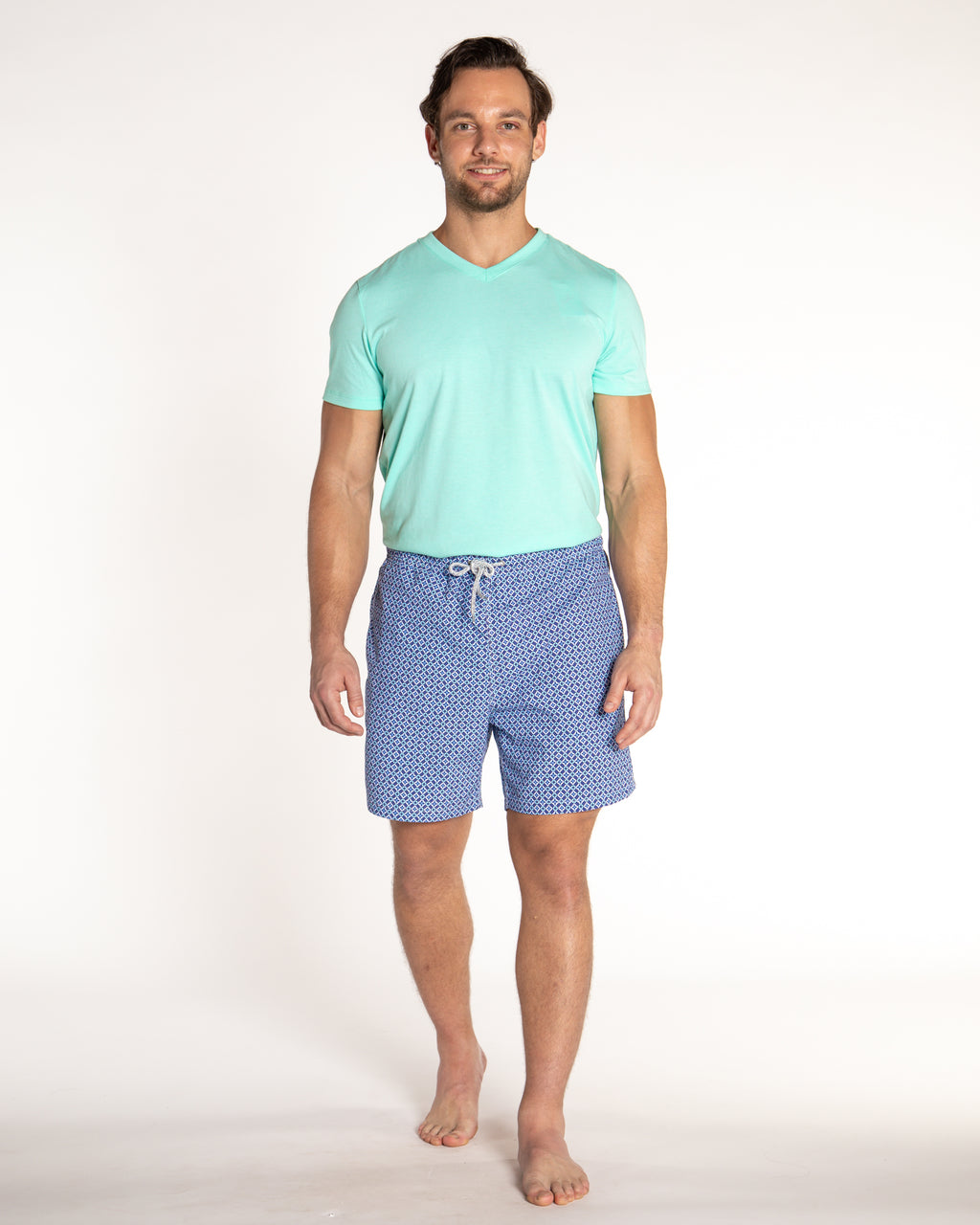 Men's Cyclist Liner Swim Trunks -  Mosaic Navy/Aqua