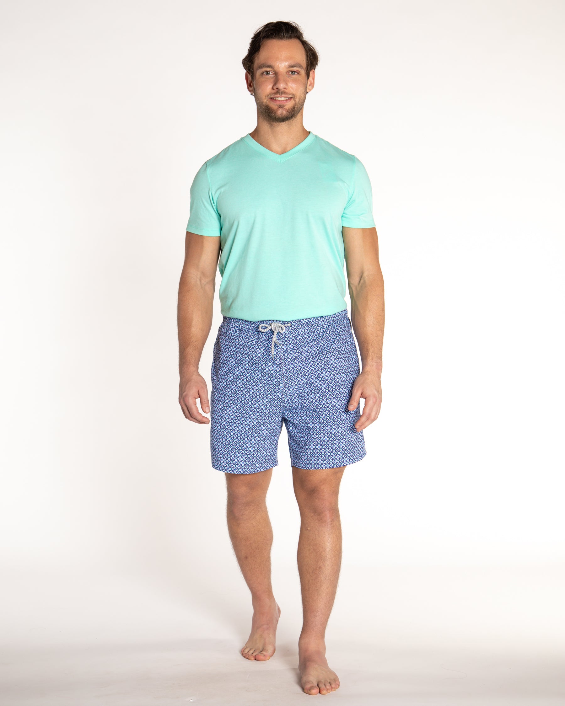 Men's Cyclist Liner Swim Trunks -  Mosaic Navy/Aqua