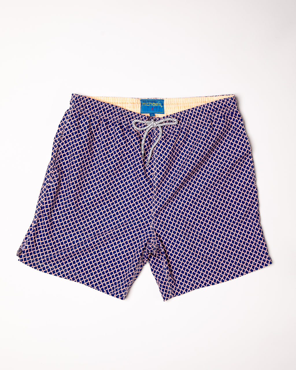 Men's Cyclist Liner Swim Trunks - Nautical Mesh Navy/Orange