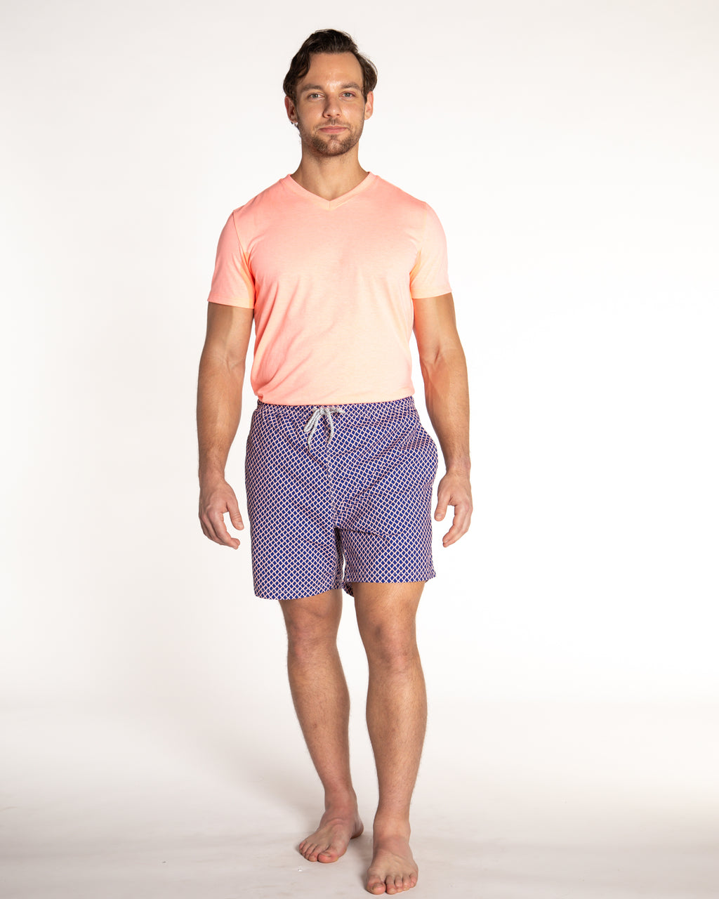 Men's Mesh Liner Swim Trunks - Nautical Mesh Navy/Orange