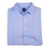 Men's Printed Pima Cotton / Stretch Short Sleeve Shirt - Nautical Mesh Turquoise/Coral