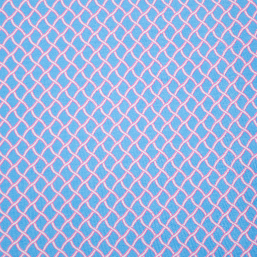 Men's Printed Pima Cotton / Stretch Short Sleeve Shirt - Nautical Mesh Turquoise/Coral