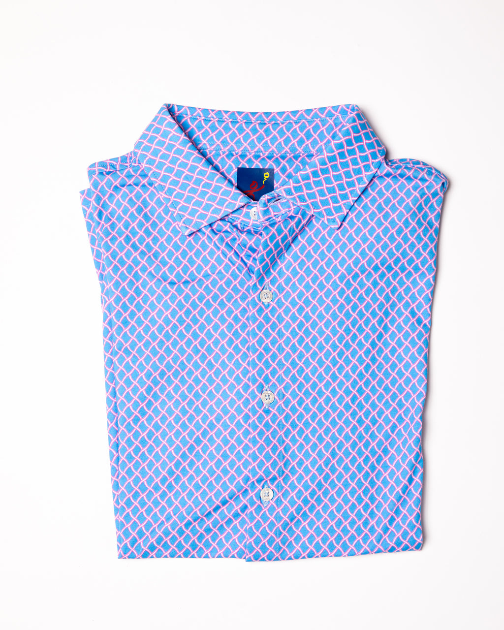 Men's Printed Pima Cotton Short Sleeve Shirt - Nautical Mesh Turquoise/Coral