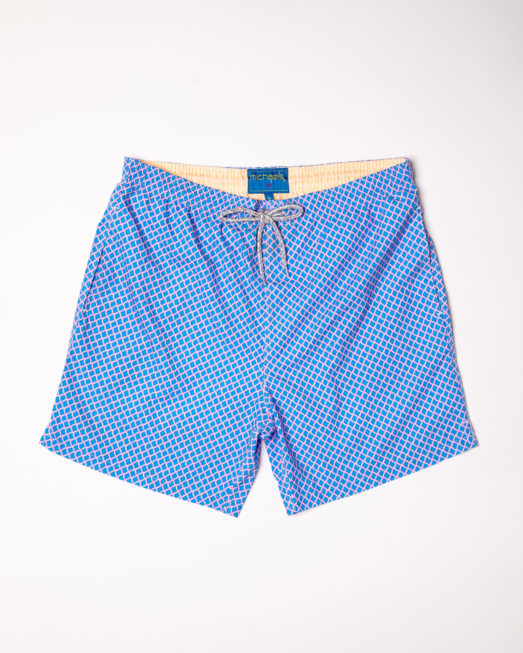 Men's Cyclist Liner Swim Trunks - Nautical Mesh Turquoise/Coral