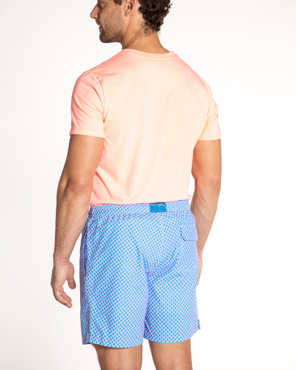 Men's Cyclist Liner Swim Trunks - Nautical Mesh Turquoise/Coral