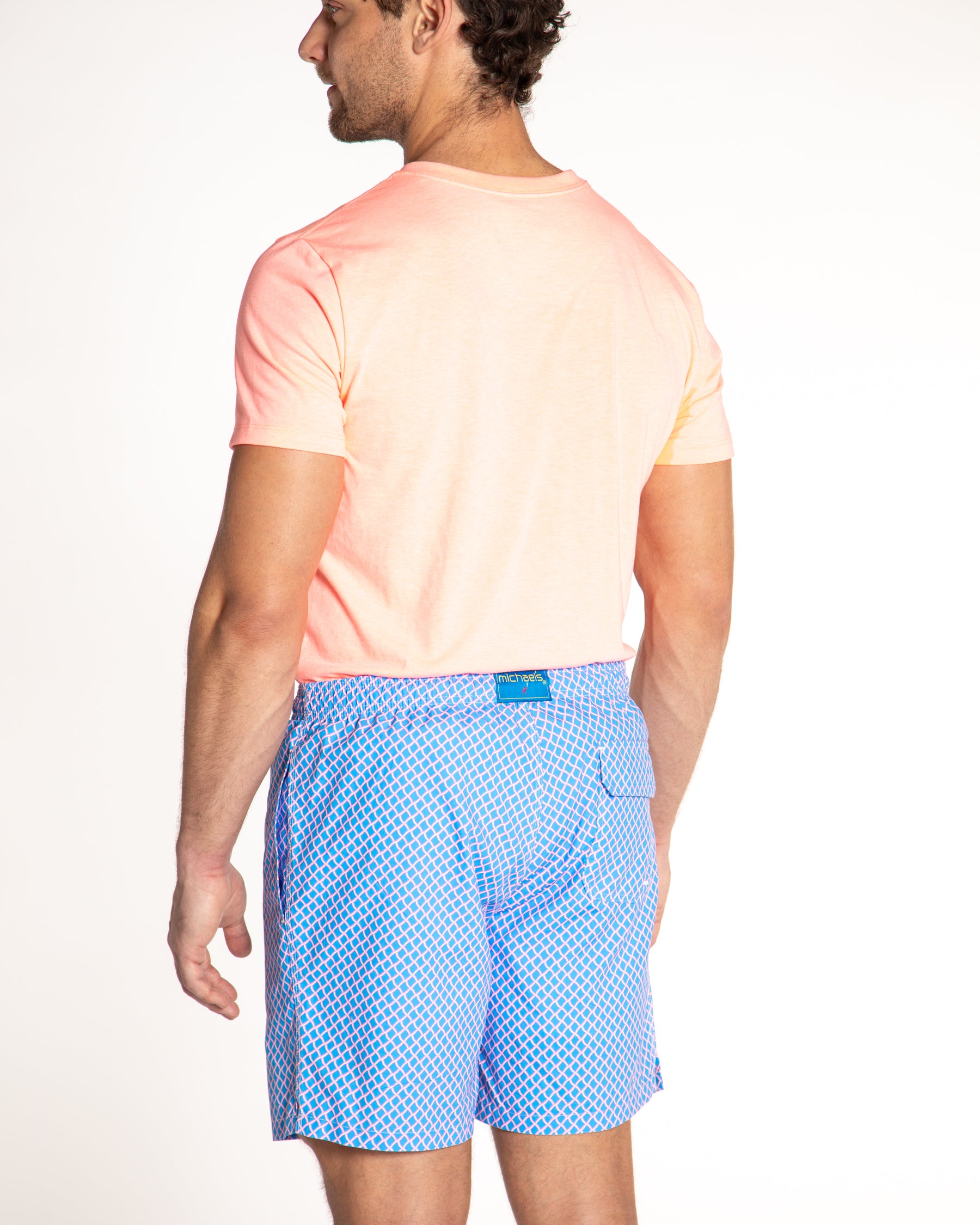 Men's Cyclist Liner Swim Trunks - Nautical Mesh Turquoise/Coral