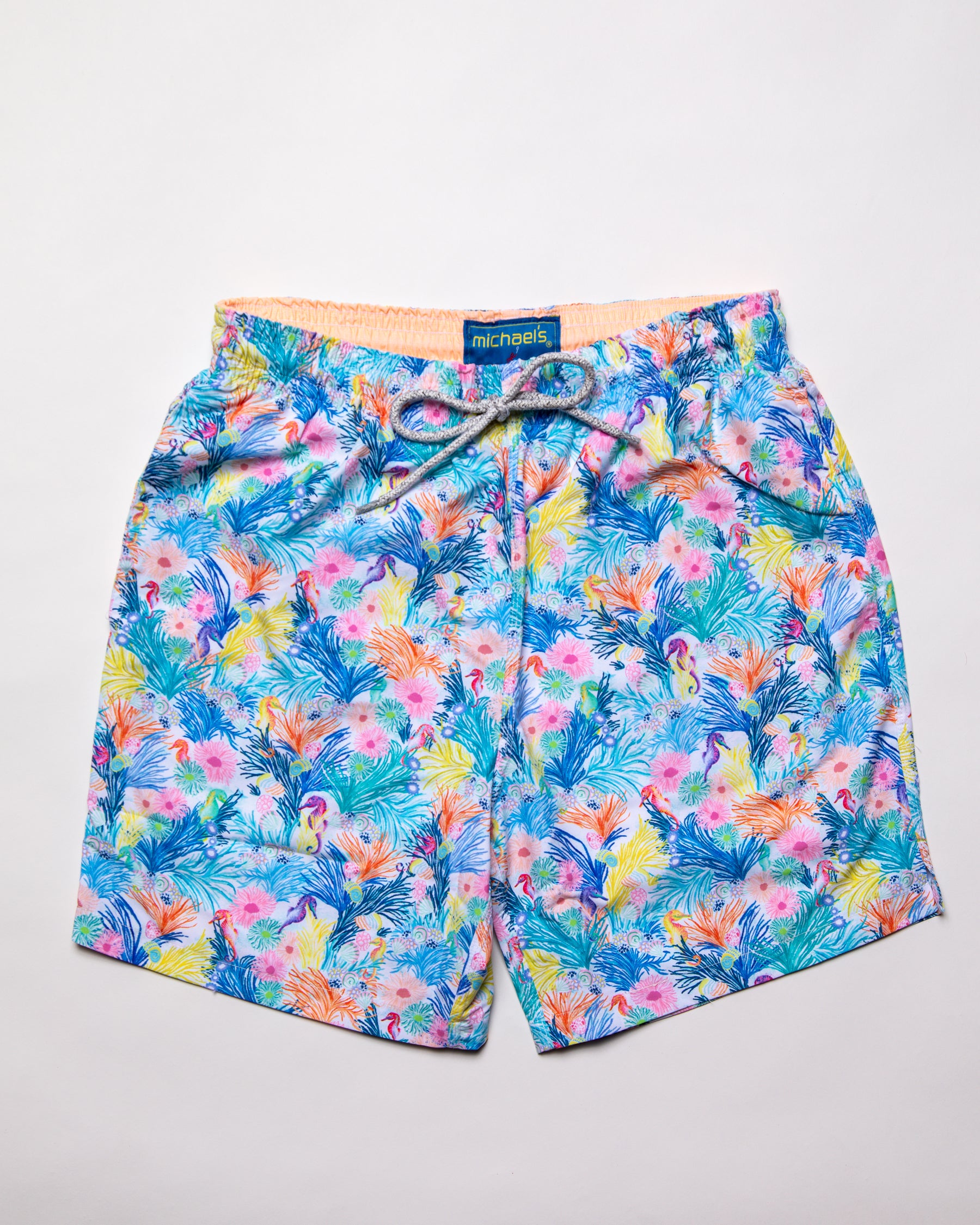 Boy's Cyclist Swim Trunks - New Seahorses White