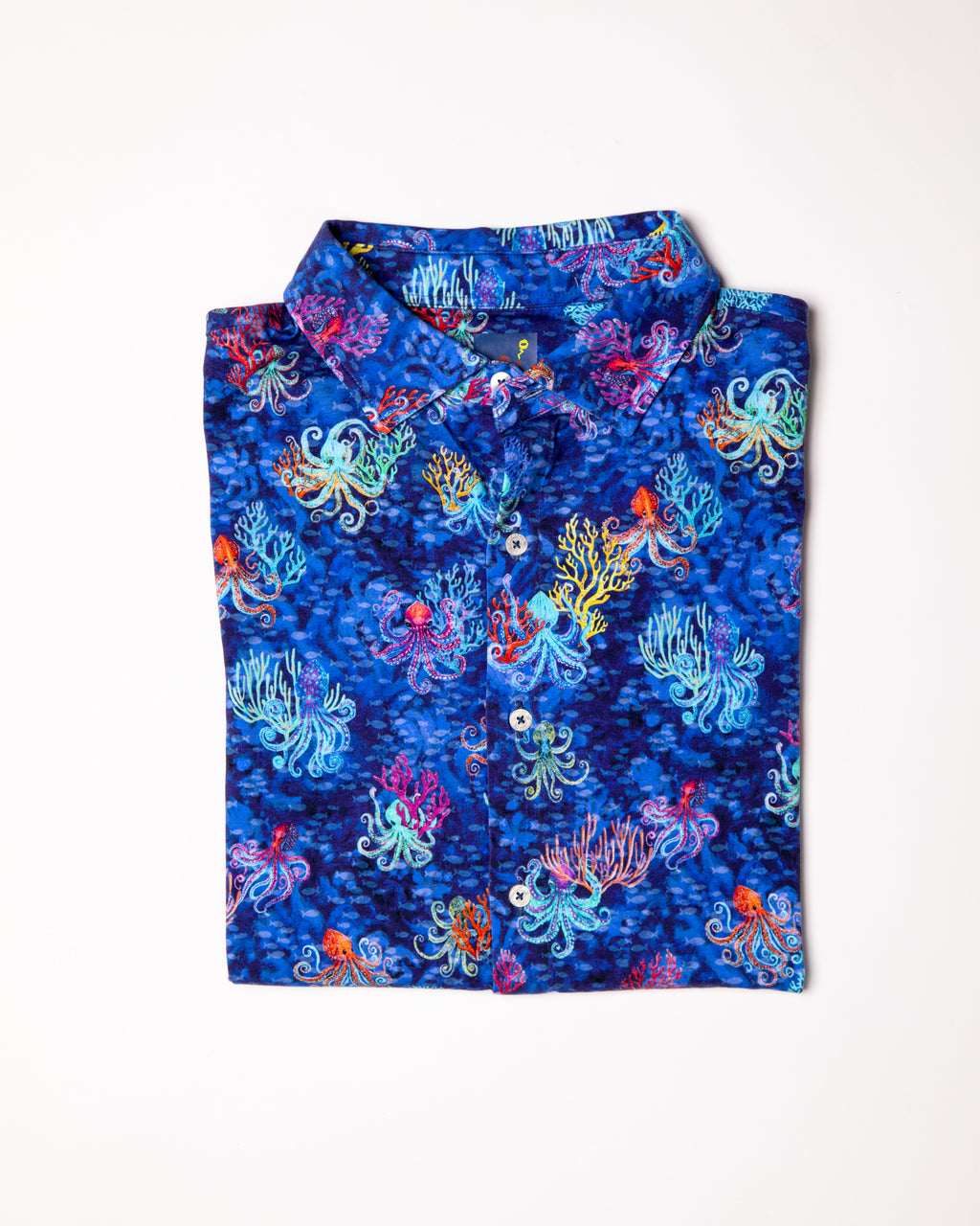 Men's Printed Pima Cotton Short Sleeve Shirt - Octopi Garden Navy