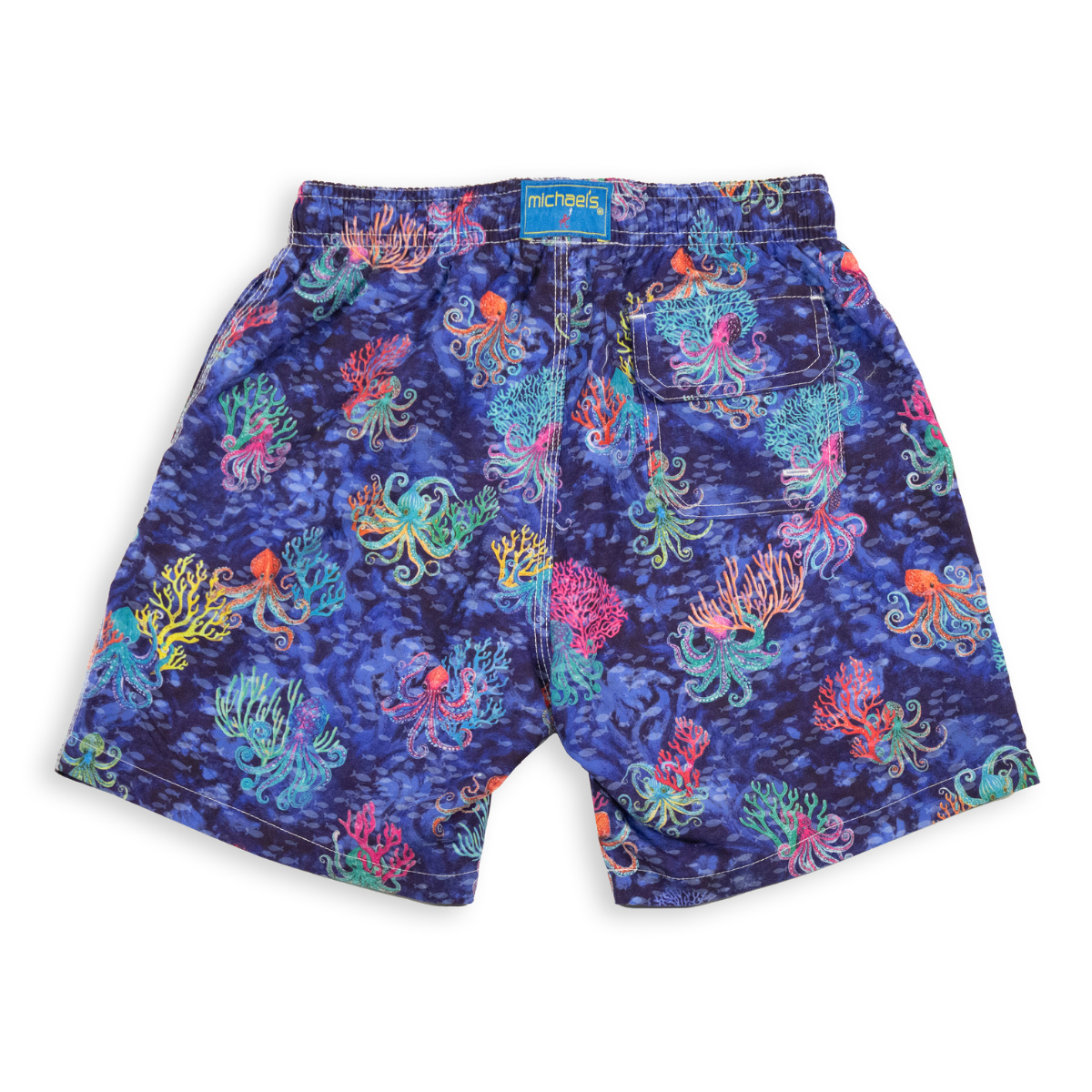 Boy's Cyclist Liner Swim Trunks - Octopi Garden Navy Blue