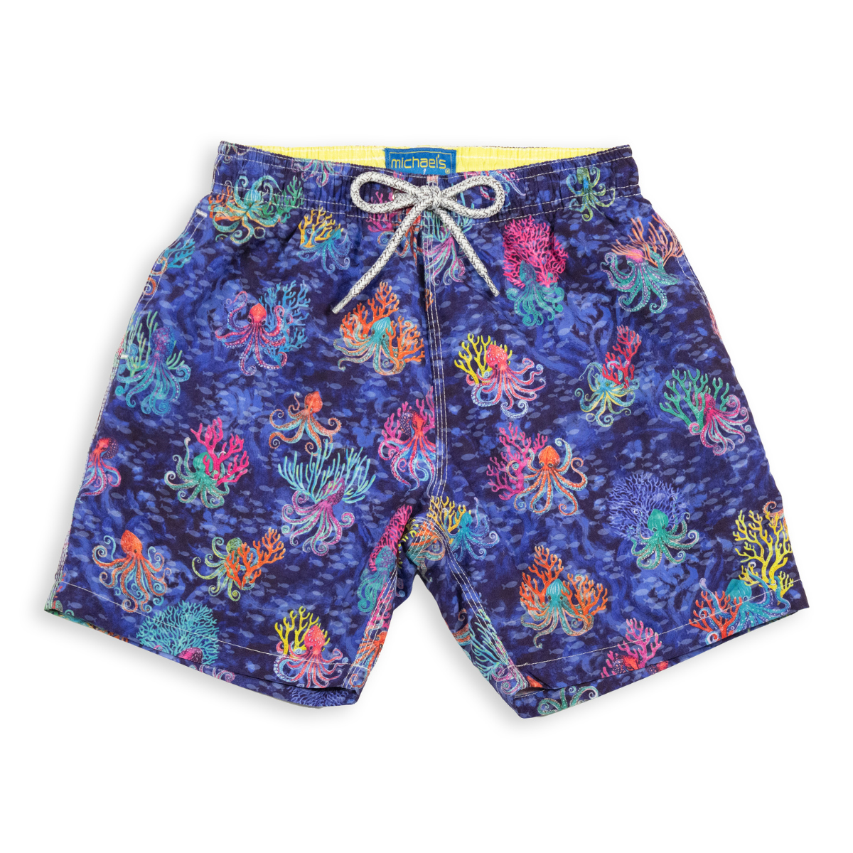 Boy's Cyclist Liner Swim Trunks - Octopi Garden Navy Blue