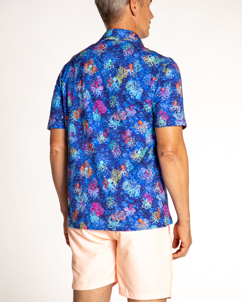 Men's Printed Pima Cotton Short Sleeve Shirt - Octopi Garden Navy