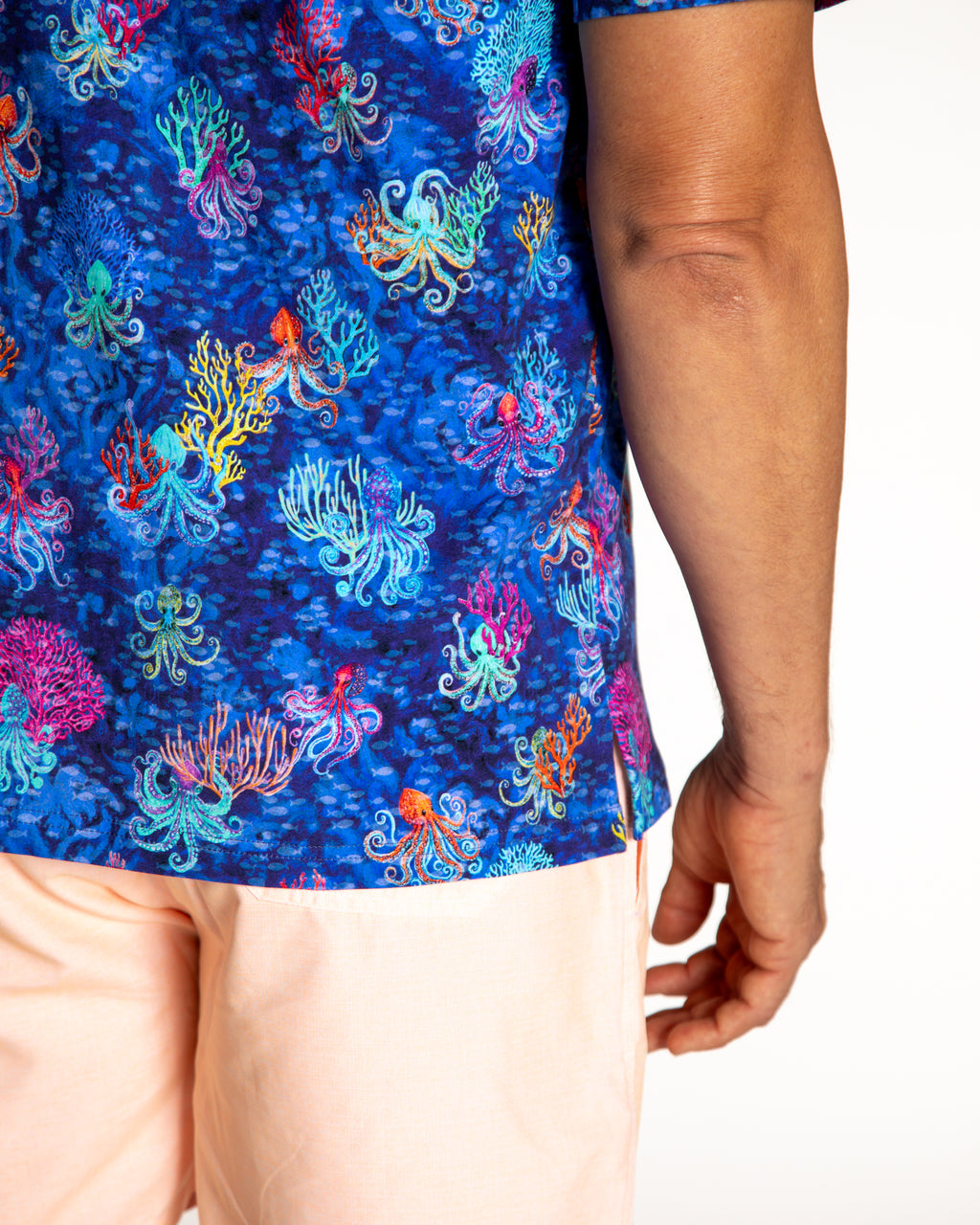 Men's Printed Pima Cotton Short Sleeve Shirt - Octopi Garden Navy