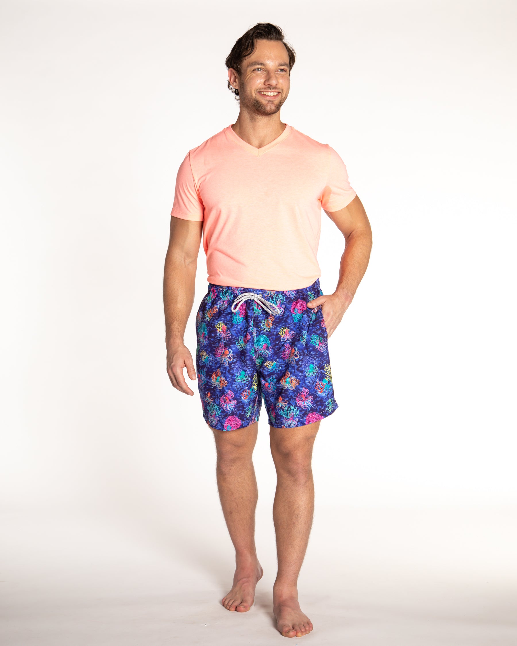 Men's Mesh Liner Swim Trunks - Octopi Garden Navy