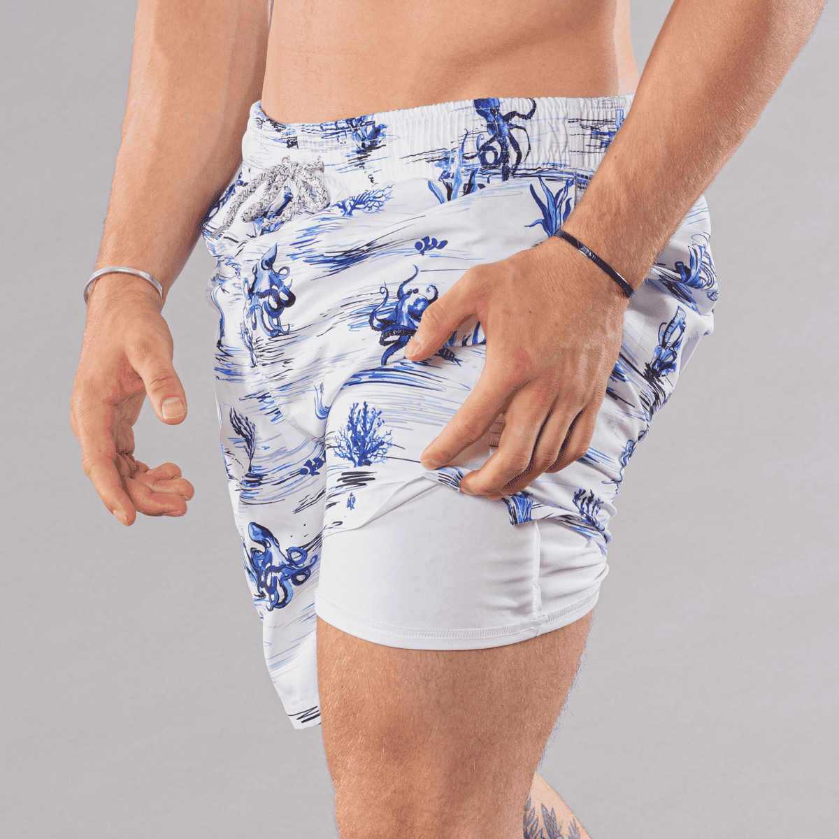 Men's Cyclist Liner Swim Trunks - Octopi White