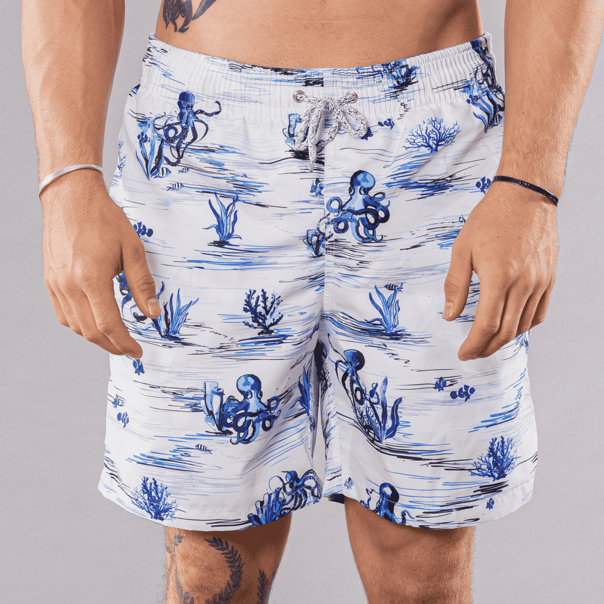 Men's Cyclist Liner Swim Trunks - Octopi White