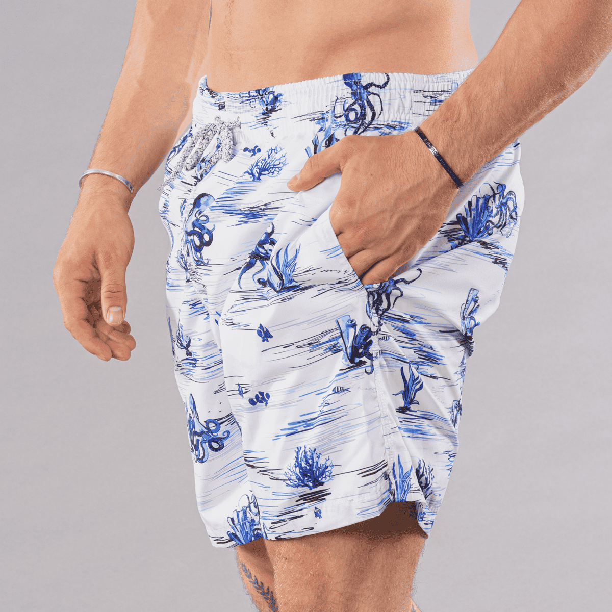 Men's Cyclist Liner Swim Trunks - Octopi White