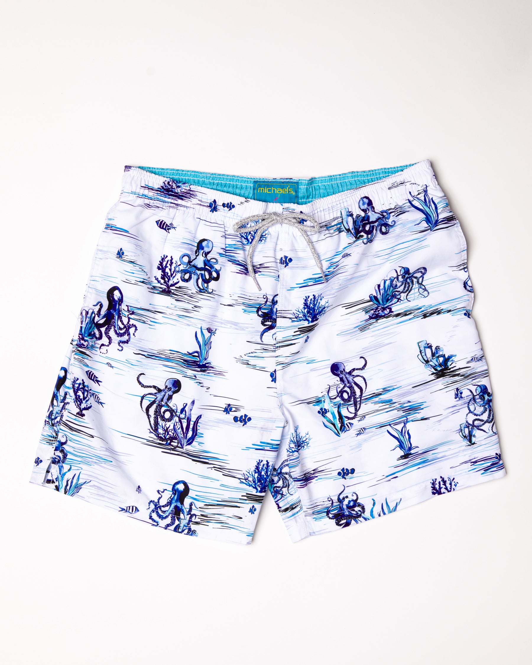 Men's Cyclist Liner Swim Trunks - Octopi White