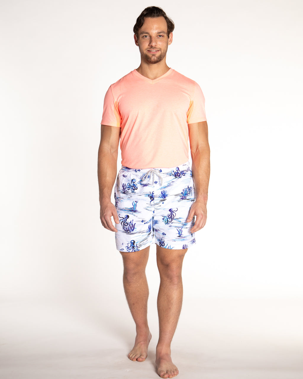 Men's Cyclist Liner Swim Trunks - Octopi White