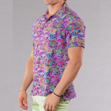 Men's Printed Pima Cotton / Stretch Short Sleeve Shirt - Paisley Lavender