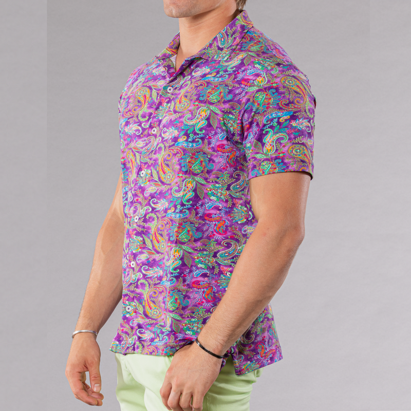 Men's Printed Pima Cotton / Stretch Short Sleeve Shirt - Paisley Lavender