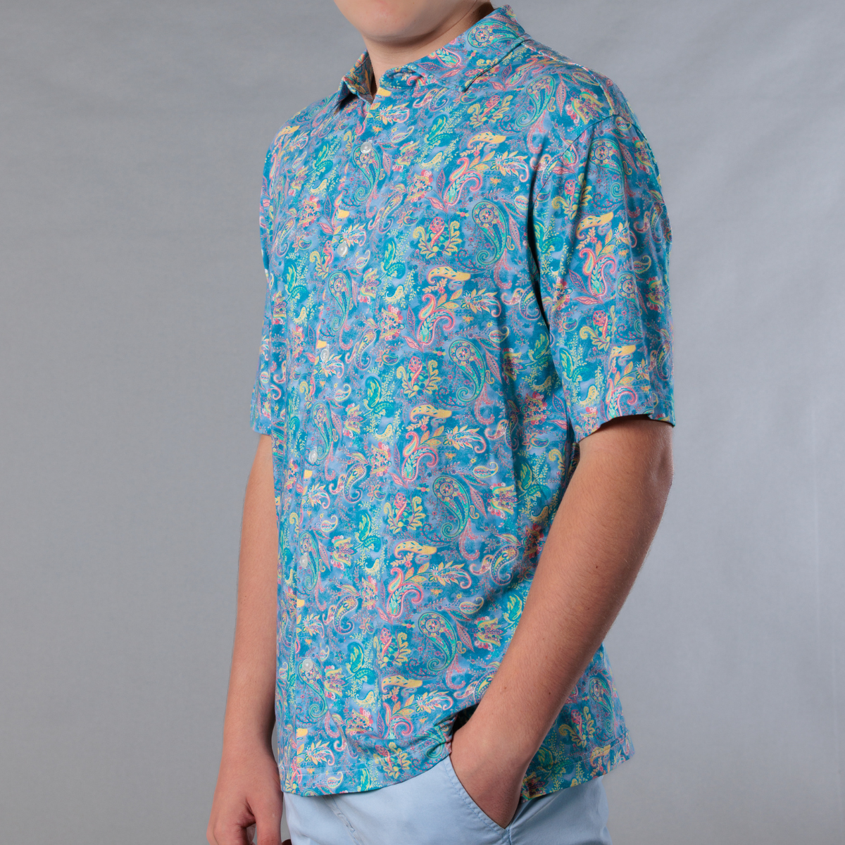 Men's Printed Pima Cotton / Stretch Short Sleeve Shirt - Paisley Storm
